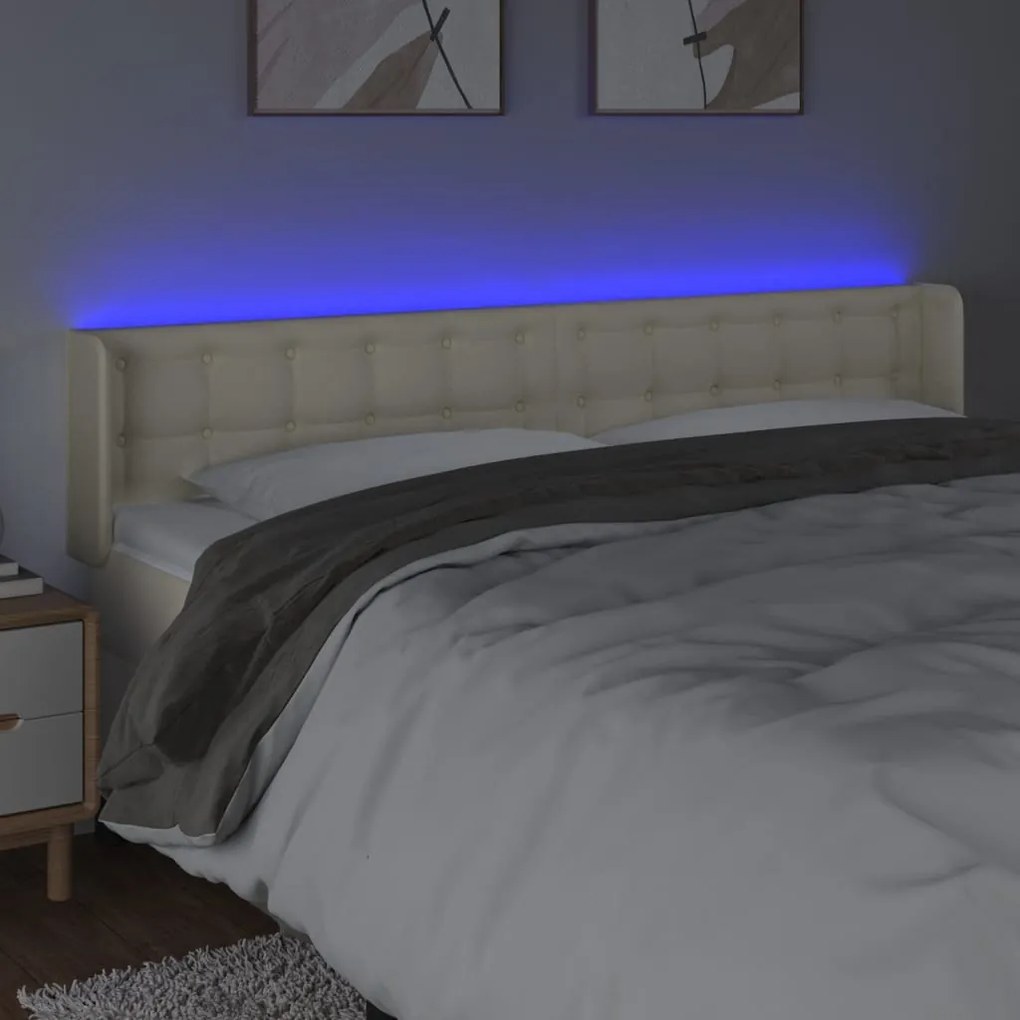 vidaXL Κεφαλάρι Κρεβατιού LED Κρεμ 183x16x78/88εκ. από Συνθετικό Δέρμα