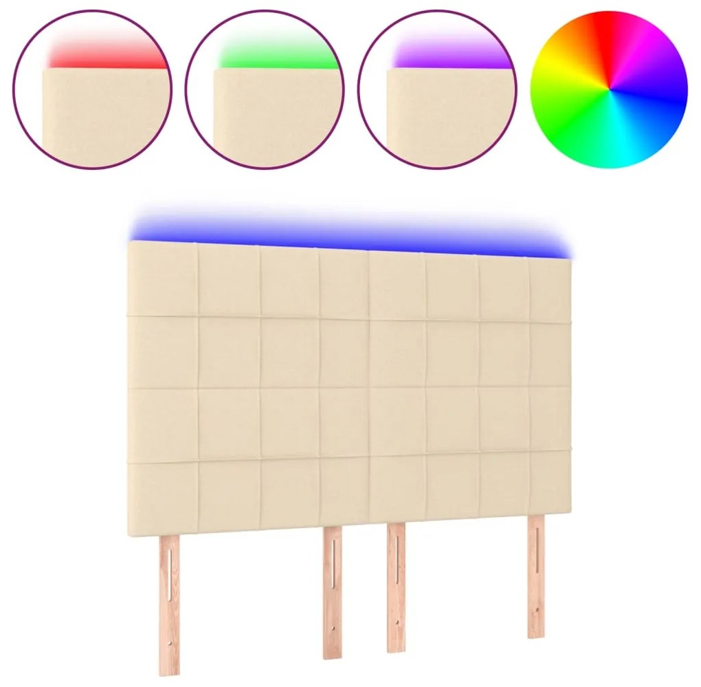 vidaXL Κεφαλάρι Κρεβατιού LED Κρεμ 144x5x118/128 εκ. Υφασμάτινο