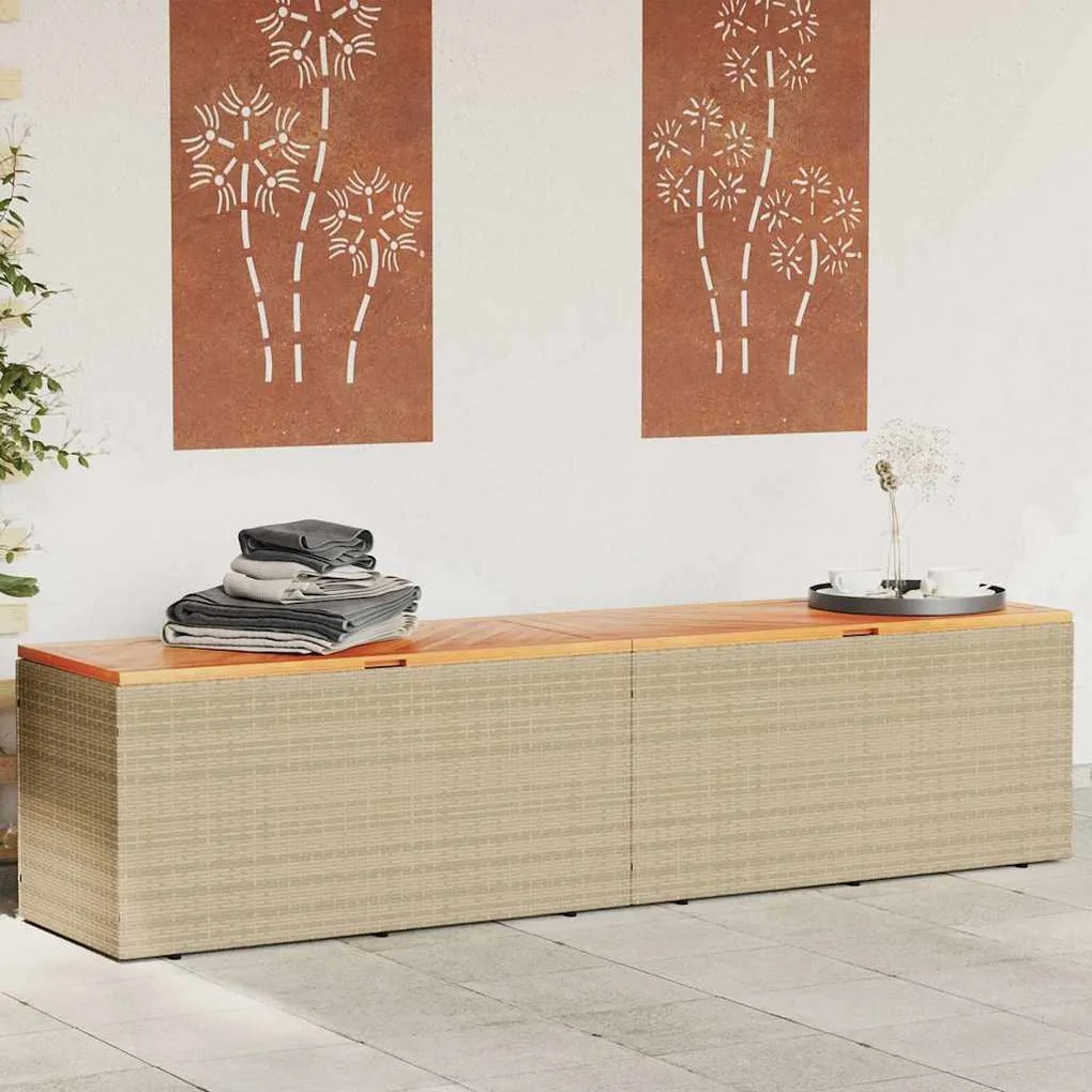 vidaXL Κουτί Αποθ. Κήπου Μπεζ 220x50x54 εκ. Συνθ. Ρατάν/Μασίφ Ακακία