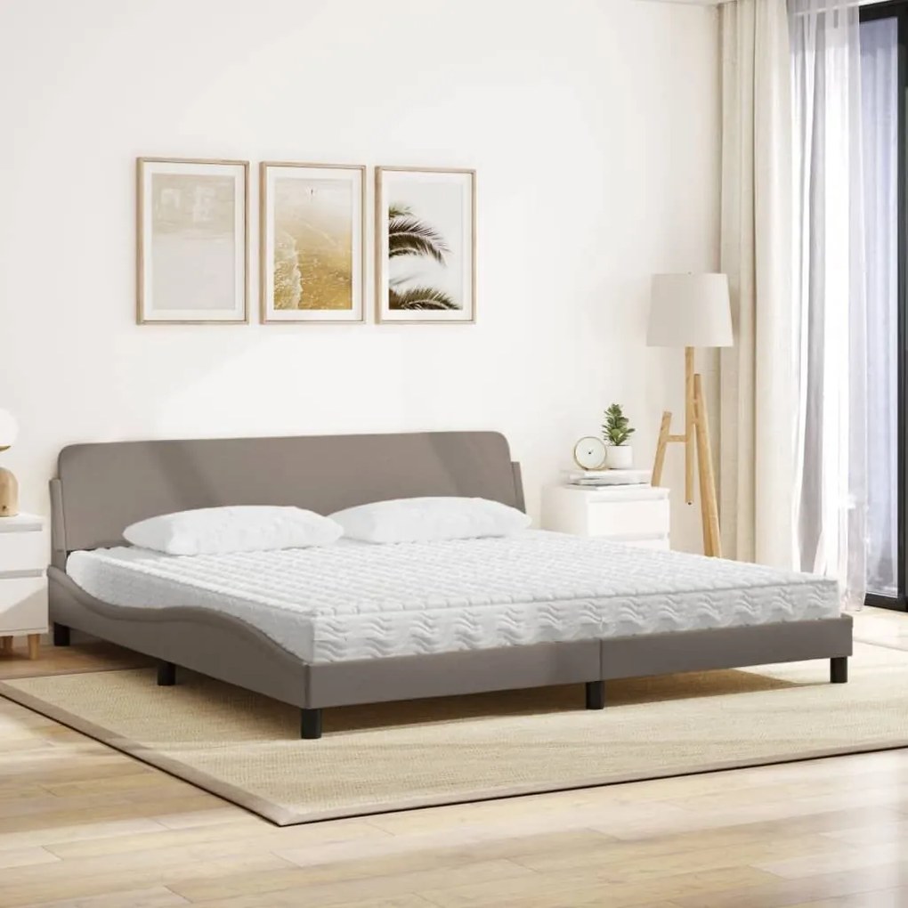 Κρεβάτι με Στρώμα Taupe 200x200 εκ. Υφασμάτινο - Μπεζ-Γκρι