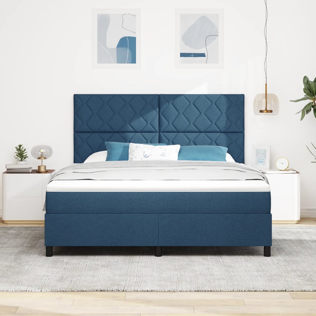 vidaXL Κρεβάτι Box Spring με Στρώμα Μπλε Σούπερ Κινγκ Ύφασμα