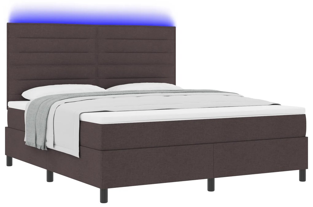 vidaXL Κρεβάτι με ελατήρια και στρώμα & LED σε σκούρο καφέ, 180 x 200 εκ. Υφασμάτινο