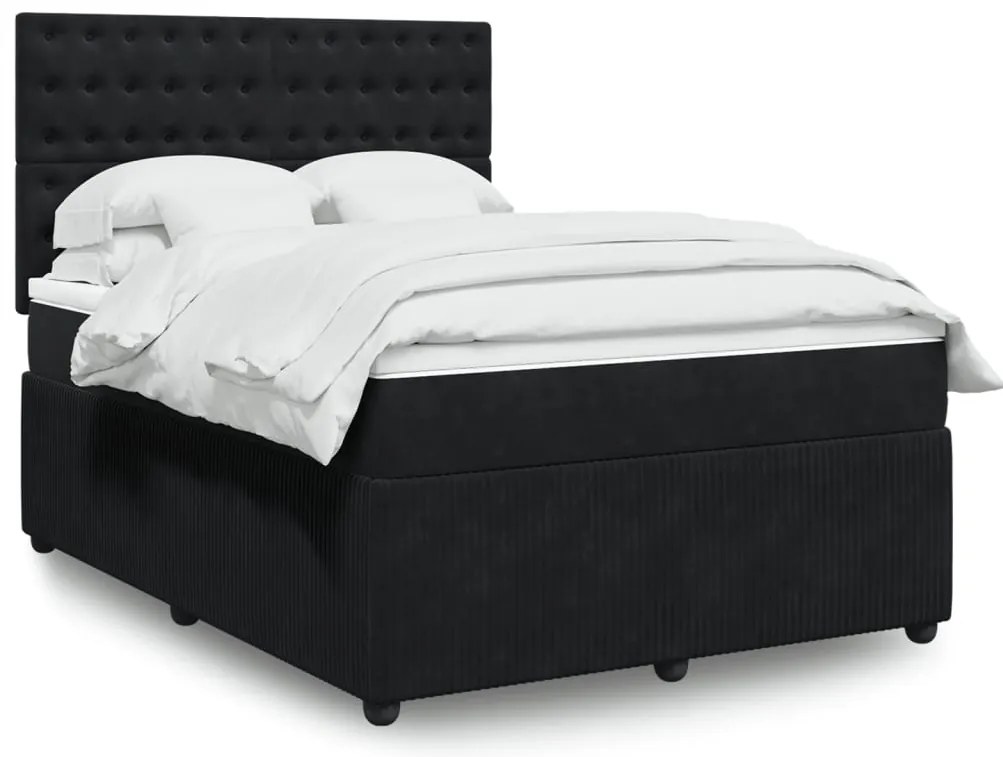vidaXL Κρεβάτι Boxspring με Στρώμα Μαύρο 140x190 εκ. Βελούδινο