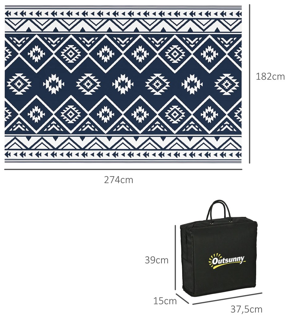 Outsunny Υπαίθριο Χαλί Χαλί Βεράντας, Ανθεκτικό στις Καιρικές Συνθήκες, Μοντέρνο Σχέδιο, 182 cm x 274 cm x 0,3 cm, Μαύρο + Λευκό