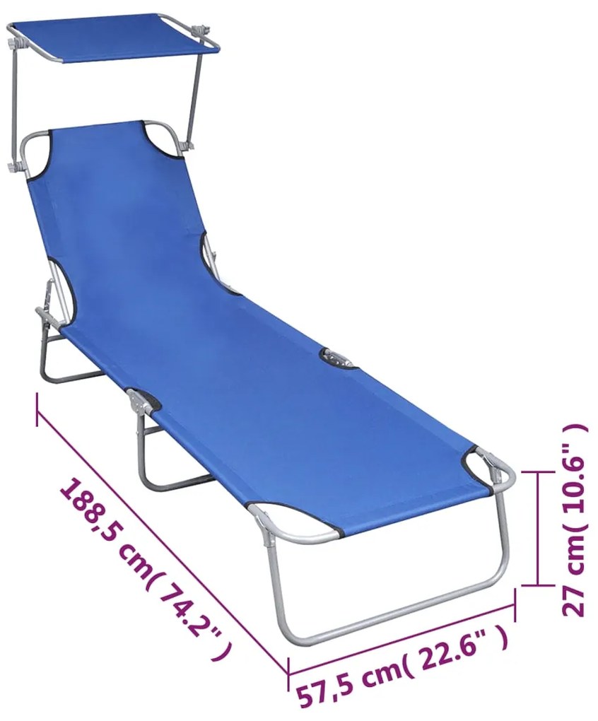 vidaXL Ξαπλώστρα Πτυσσόμενη Μπλε Αλουμινίου με Σκίαστρο