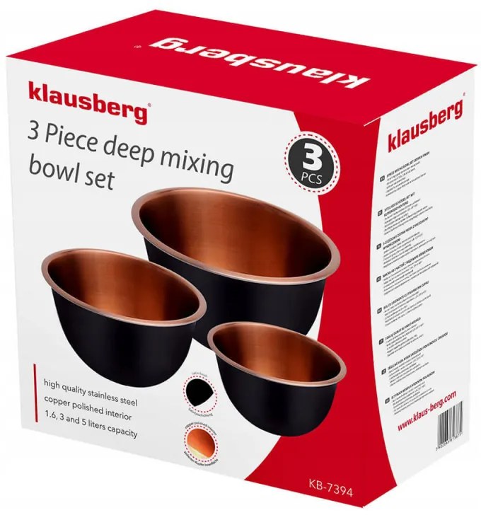 Σετ βαθύ μπολ Klausberg KB 7394, 5 l, 3 l, 1,6 l, 13/11/9 cm, γυαλισμένο, ανοξείδωτο ατσάλι / χαλκό