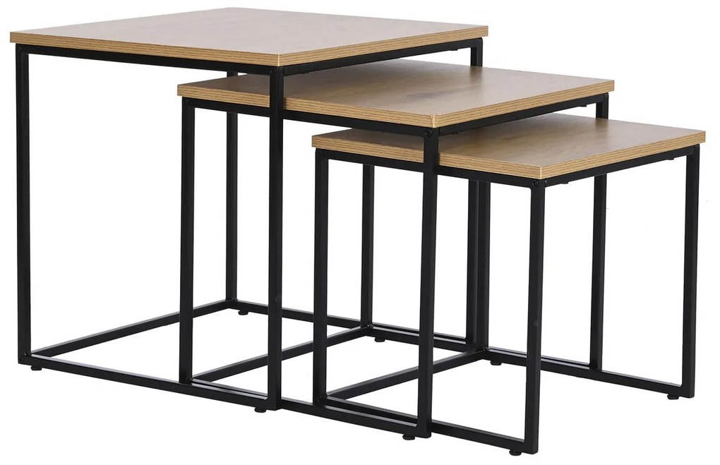 Σετ με 3 τραπέζια DKD Home Decor Μαύρο Μέταλλο 45 x 45 x 45 cm Ξύλο MDF