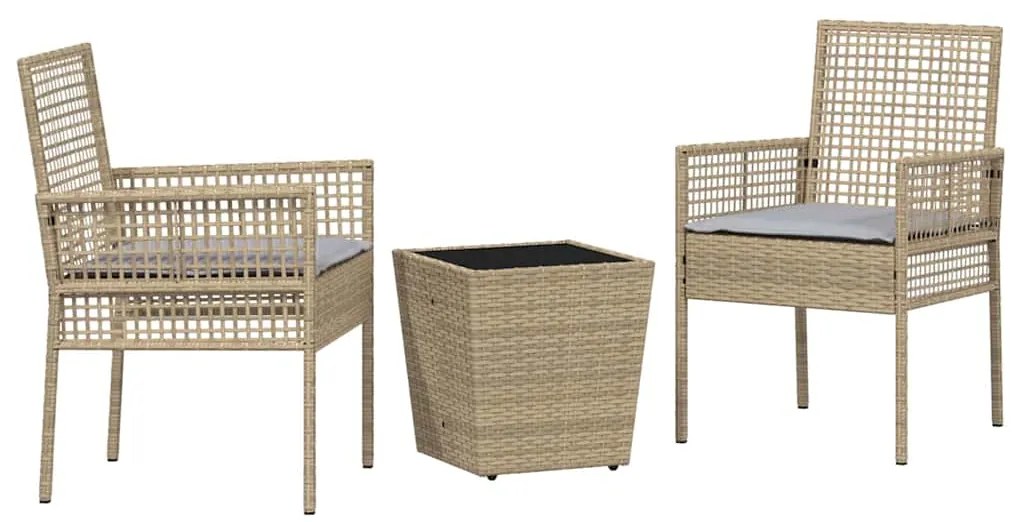 vidaXL Σετ Μπιστρό Κήπου 3 pcs Μπεζ Πολυ ράταν