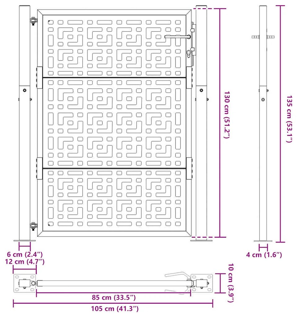 Πύλη κήπου 105x130 cm Σταυρός σχεδιασμού από διαβρωμένο χάλυβα - Καφέ