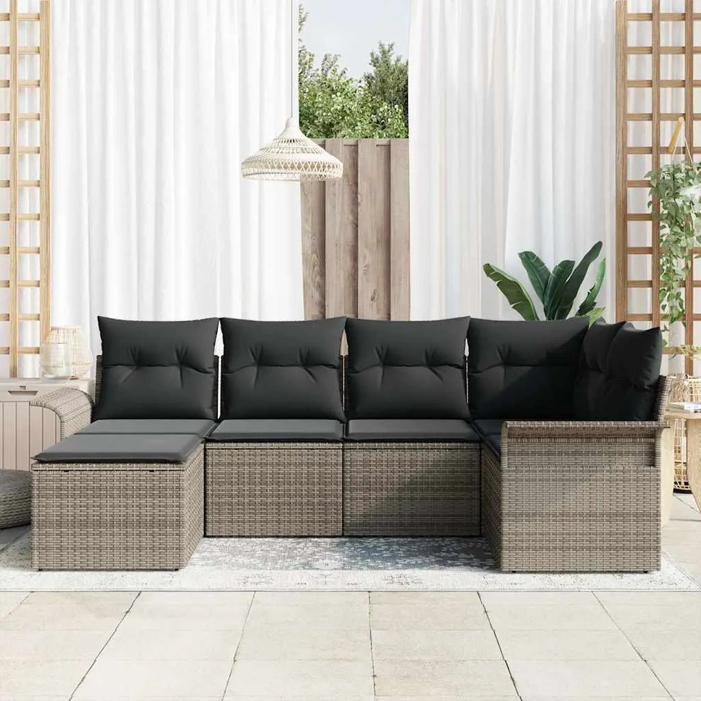 vidaXL Σετ Καναπέ Κήπου με μαξιλάρι 6 pcs Γκρι Πολυ ράταν