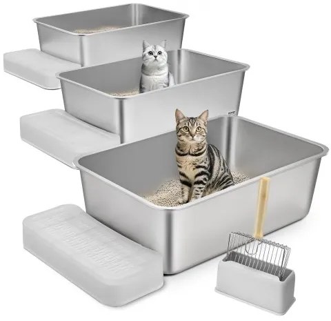 VEVOR 8 in Deep Cat Litter Box Odor-Free Litter Box with Filtering Foot Board