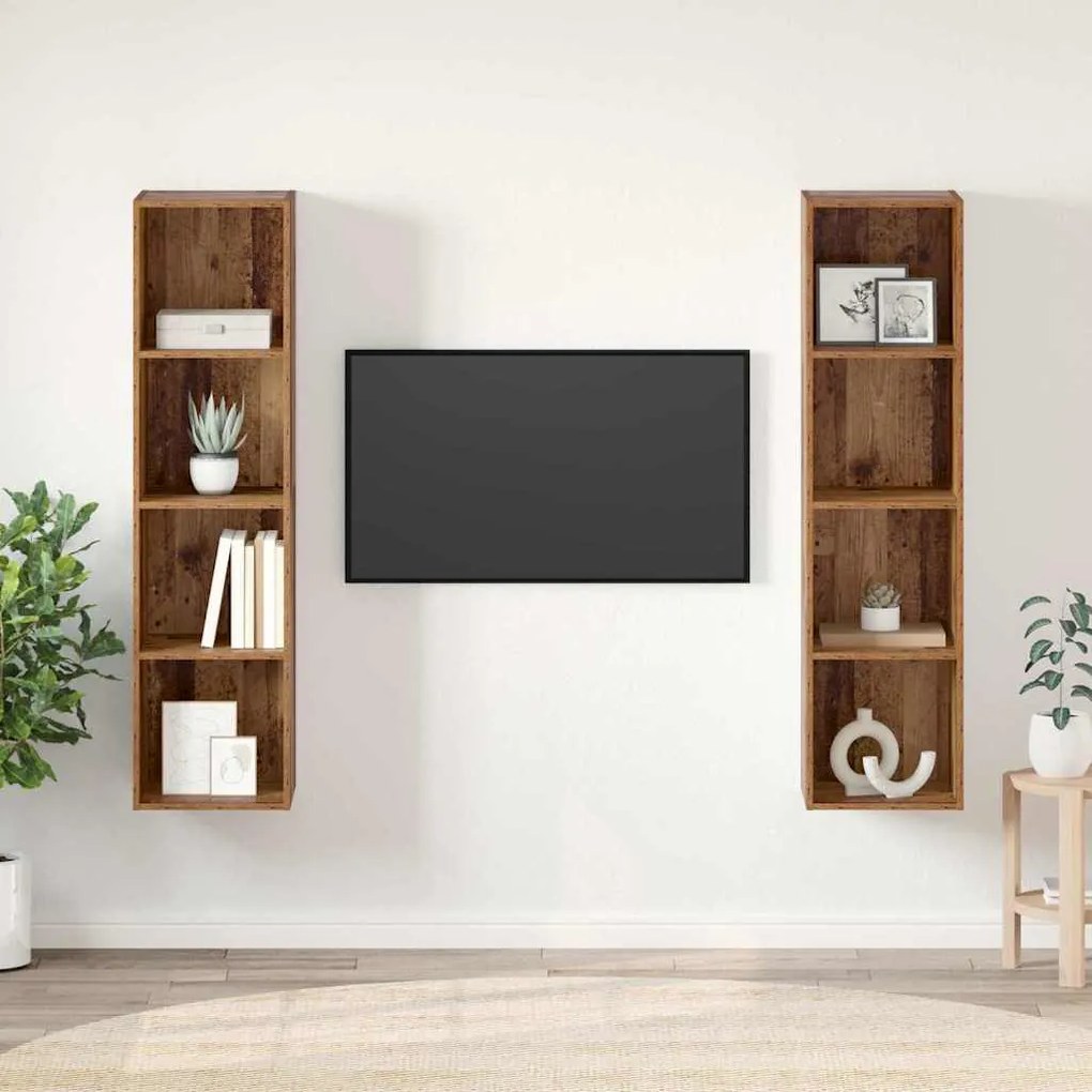 vidaXL Σετ επίπλου τηλεόρασης Επιτοίχιο 2 pcs Καφέ 37 x 37 x 142.5 εκ