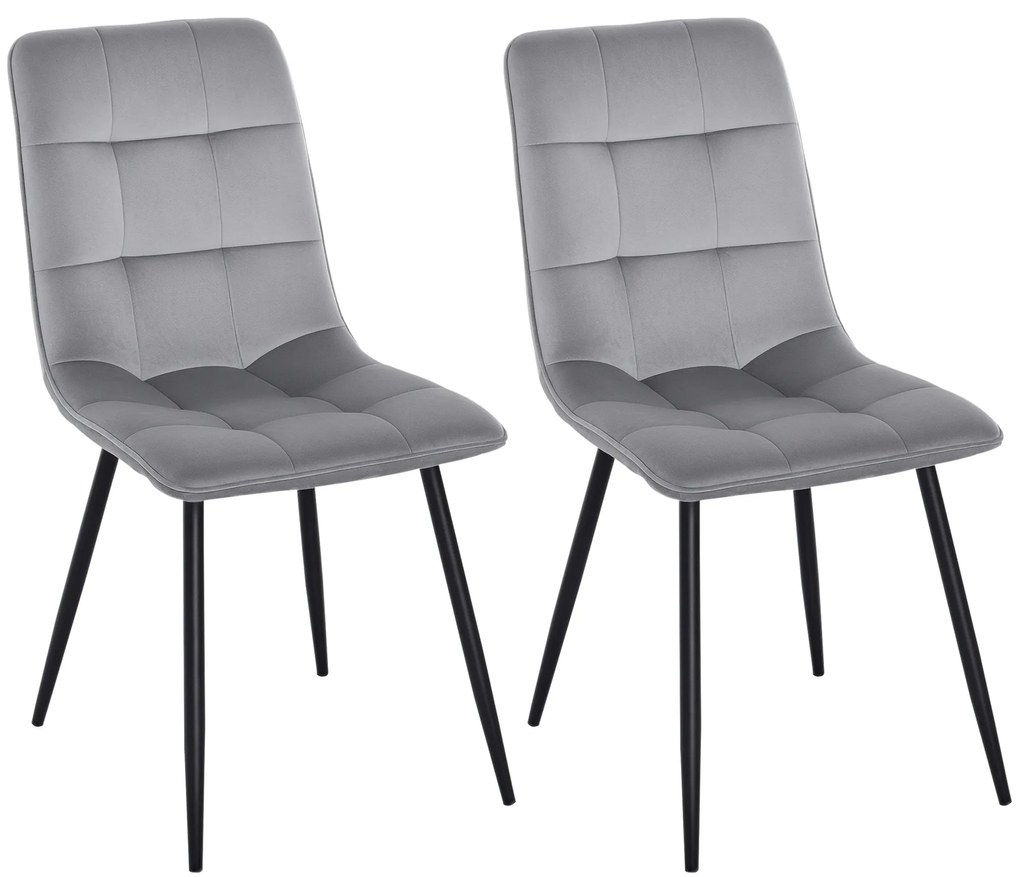 HOMCOM Σετ 2 καρεκλών τραπεζαρίας, επενδεδυμένη καρέκλα κουζίνας με όψη βελούδου, τραπέζι τραπεζαρίας βελούδο μέταλλο γκρι+μαύρο 45 x 63 x 90 cm