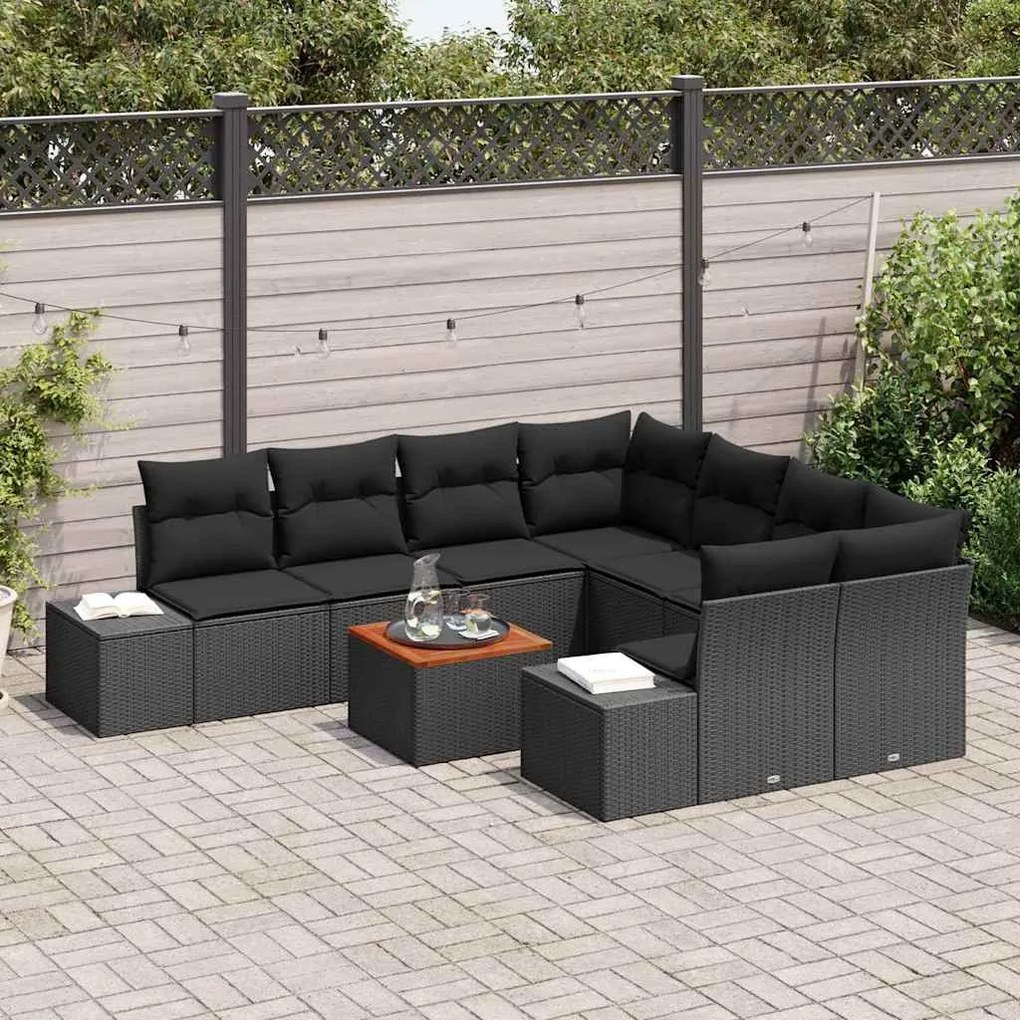 vidaXL Σετ Καναπέ Κήπου με μαξιλάρι 9 pcs Μαύρο Πολυ ράταν