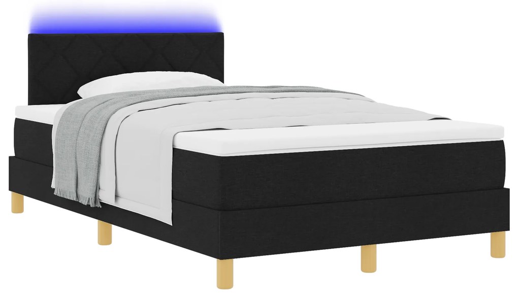 vidaXL Κρεβάτι Box Spring με Στρώμα & LED Μαύρο 120x200 εκ Υφασμάτινο