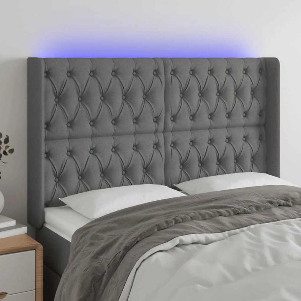 Κεφαλάρι Κρεβατιού LED Σκούρο Γκρι 163x16x118/128εκ. Υφασμάτινο 3124391