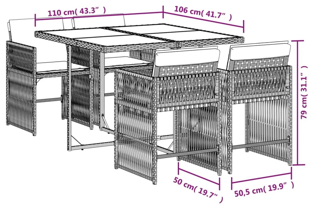 vidaXL Σετ Τραπεζαρίας Κήπου 5 τεμ. Μπεζ Συνθετικό Ρατάν με Μαξιλάρι