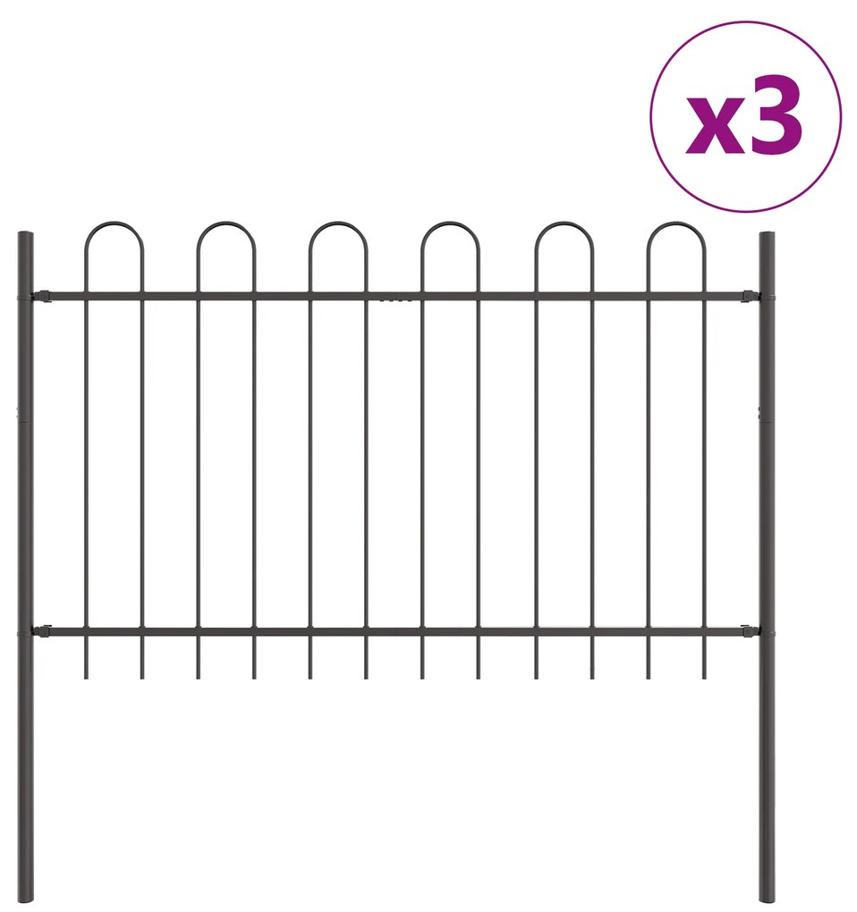 vidaXL Φράχτης κήπου  με καμπυλωτή κορυφή, γκρι, 5,1x1,2 μ, χάλυβας