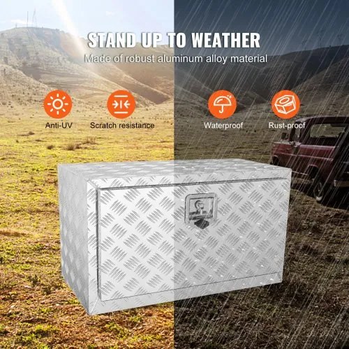 VEVOR Underbody Truck Box, 30&quot;×17&quot;×18&quot; Pickup Storage Box, Heavy Duty Aluminum Diamond Plate Tool Box with Lock and Keys, Waterproof Trailer Storage Box with T-Handle Latch for Truck, Van, Trailer