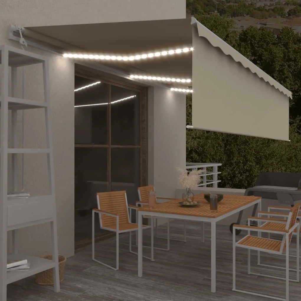 vidaXL Τέντα Αυτόματη με Σκίαστρο/LED/Αισθητήρα Ανέμου Κρεμ 6 x 3 μ.