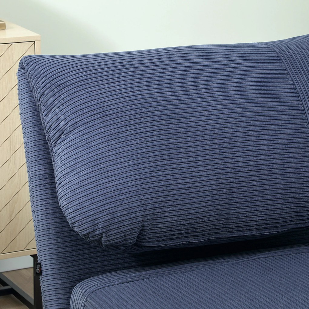 HOMCOM Πολυθρόνα-κρεβάτι 2-σε-1, ρυθμιζόμενη προσκέφαλη, κοτλέ όψη, 82 cm x 87 cm x 89 cm Μπλε