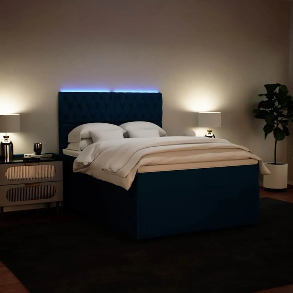 vidaXL Κρεβάτι Boxspring με Στρώμα Μπλε 140x190 εκ. Βελούδινο