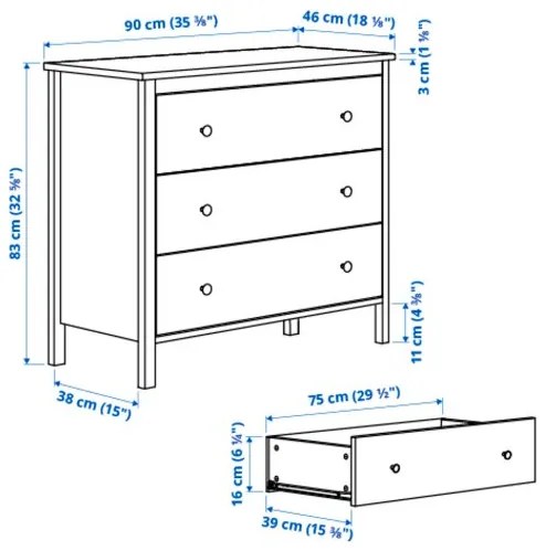 KOPPANG συρταριέρα με 3 συρτάρια, 90x83 cm 804.811.18