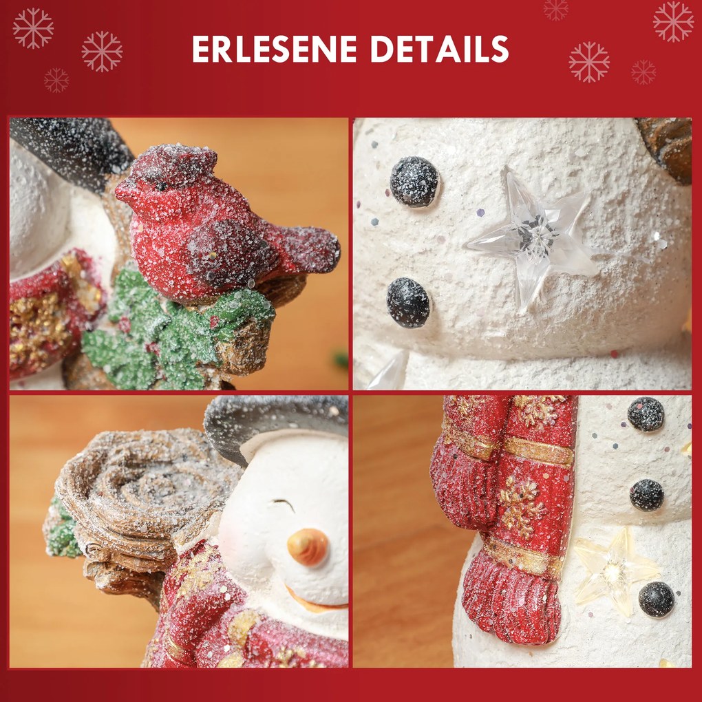 Χριστουγεννιάτικη διακόσμηση HOMCOM, χιονάνθρωπος με πουλί, 4 θερμά λευκά LED, λειτουργία με μπαταρία, 25 x 15,5 x 38 cm