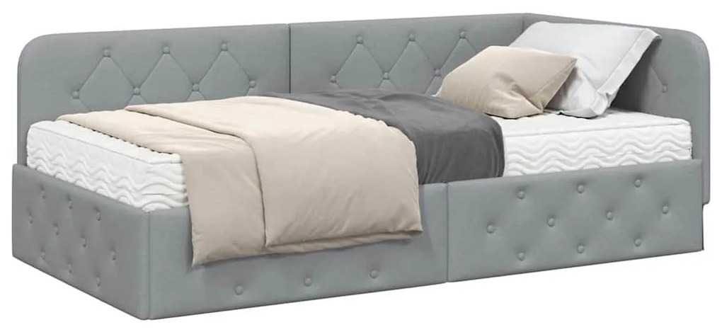 vidaXL Κρεβάτι Γωνίας με στρώμα Ανοιχτό γκρι 90 x 200 cm ύφασμα