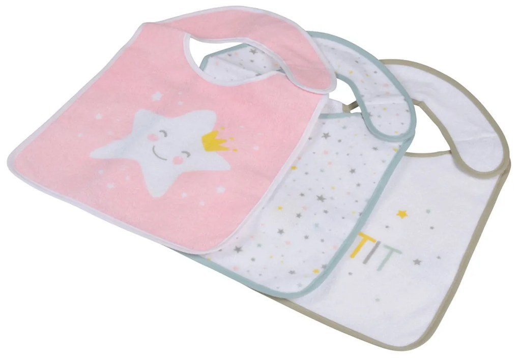 Σαλιάρες 6+ Μηνών (Σετ 3τμχ) L-C White/Pink 6REP259