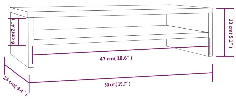 Βάση Οθόνης 50 x 24 x 13 εκ. από Μασίφ Ξύλο Πεύκου - Καφέ