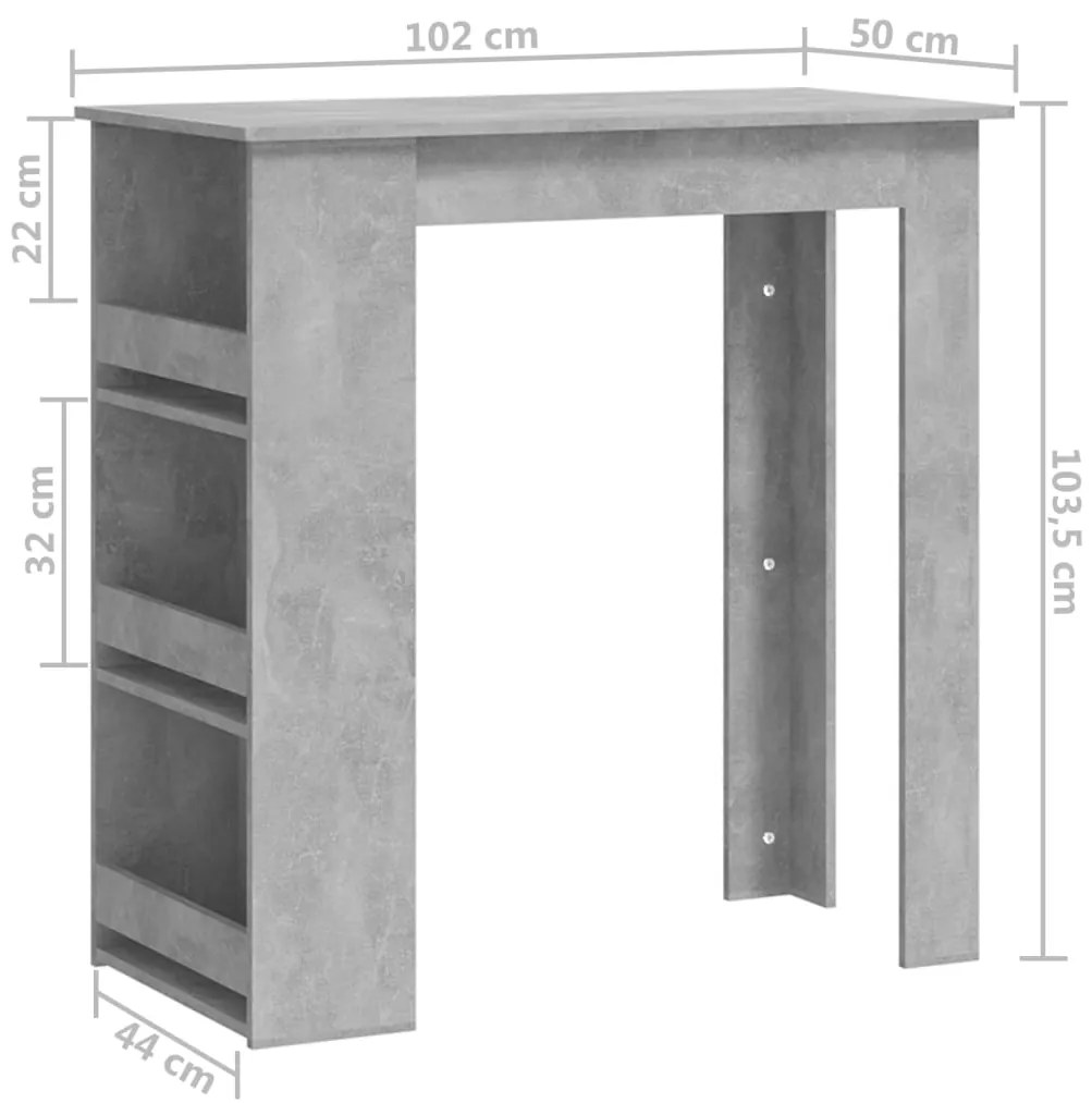 Τραπέζι Μπαρ με Ράφια Γκρι Σκυροδ. 102x50x103,5 εκ. Επεξ. Ξύλο - Γκρι