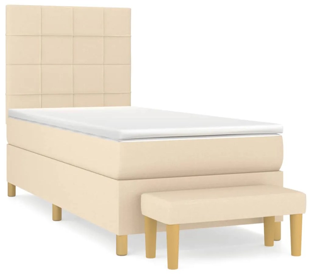 Κρεβάτι Boxspring με Στρώμα Κρεμ 90x190 εκ.Υφασμάτινο - Κρεμ