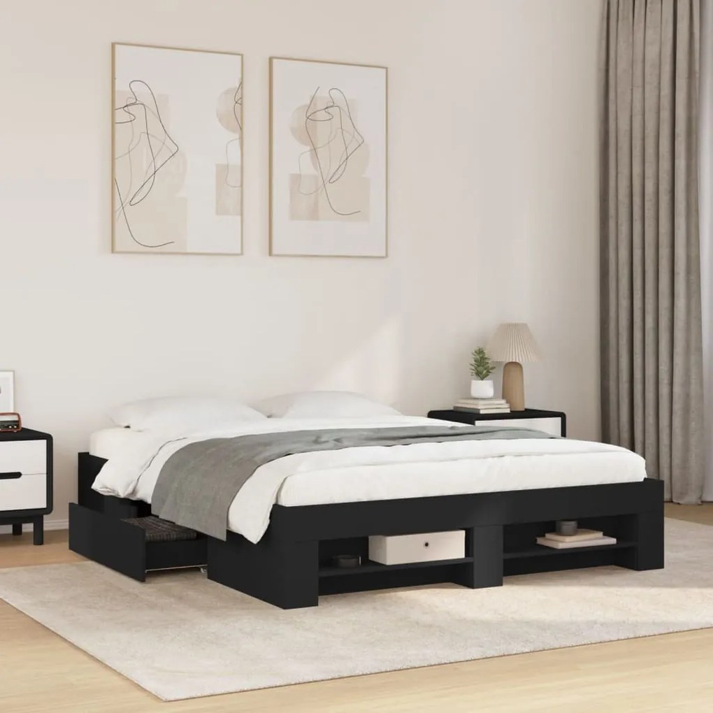 vidaXL Πλαίσιο Κρεβατιού Μαύρο 160x200 εκ. Επεξεργασμένο Ξύλο