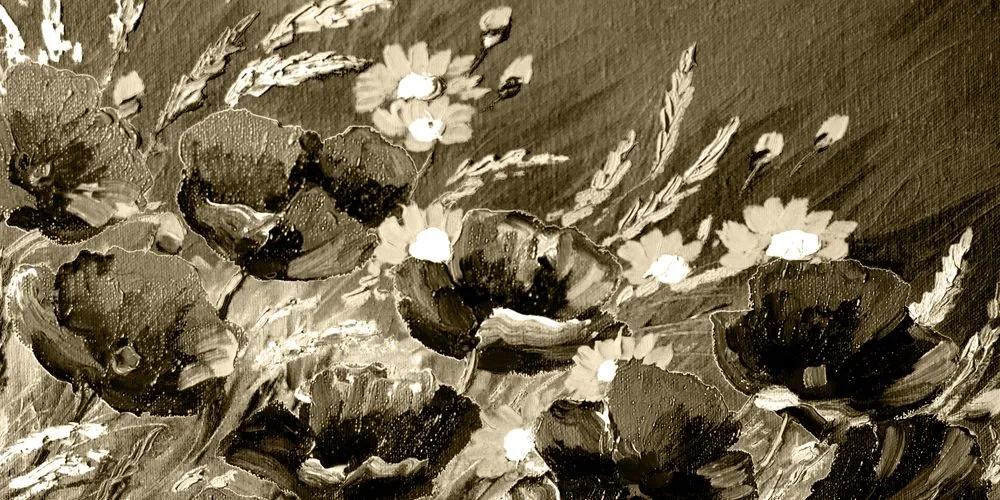 Εικόνα παπαρούνες σε ένα χωράφι σε σέπια - 100x50