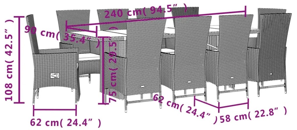 vidaXL Σετ Τραπεζαρίας Κήπου 11 τεμ. Μπεζ Συνθετικό Ρατάν με Μαξιλάρια