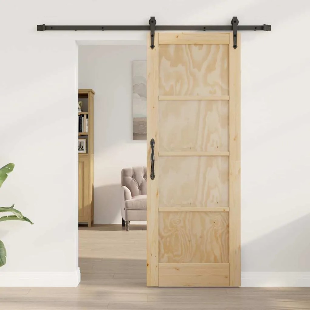 vidaXL Συρόμενη Πόρτα Φυσικό και μαύρο 73.5 x 198.5 εκ.