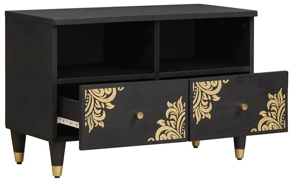 vidaXL Ντουλάπι TV με συρτάρι Μαύρο 70 x 33 x 46 εκ Στερεό ξύλο μάνγκο
