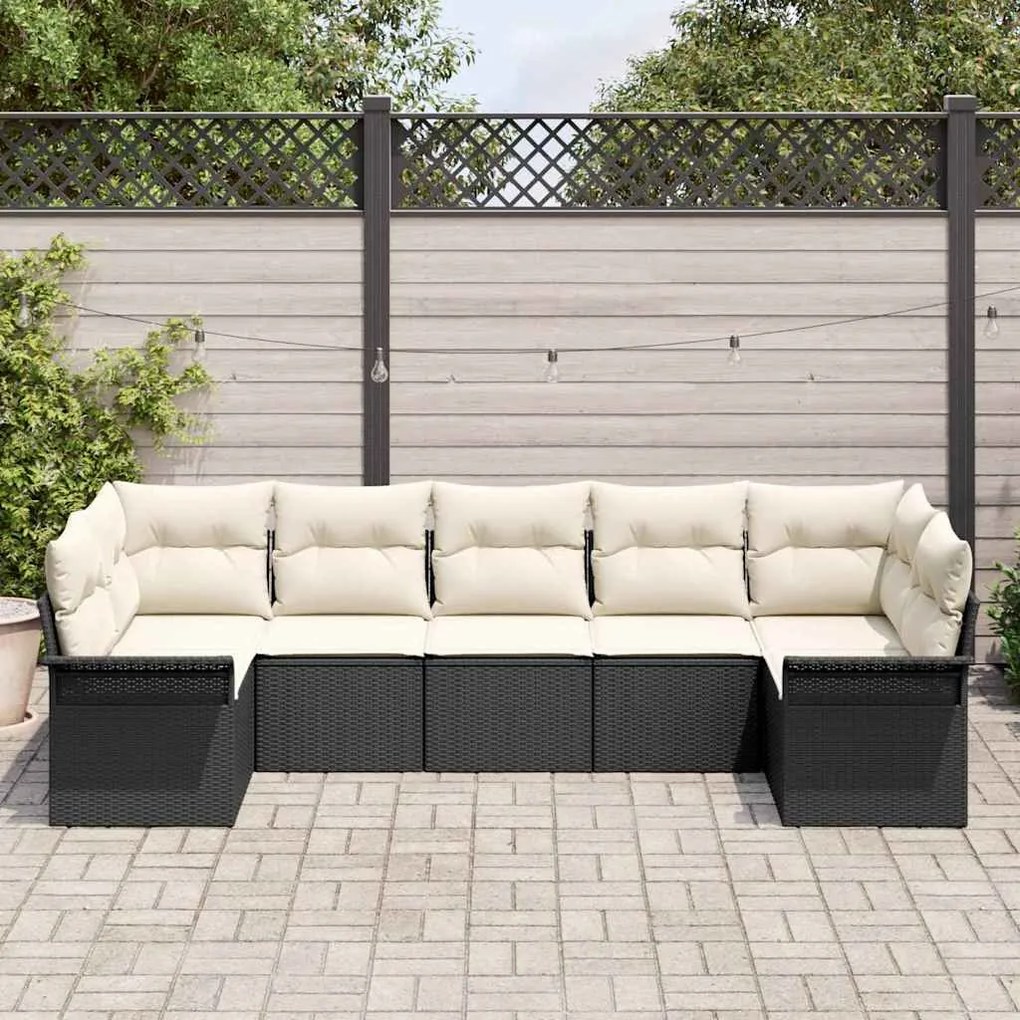vidaXL Σετ Καναπέ Κήπου με μαξιλάρι 7 pcs Μαύρο Πολυ ράταν