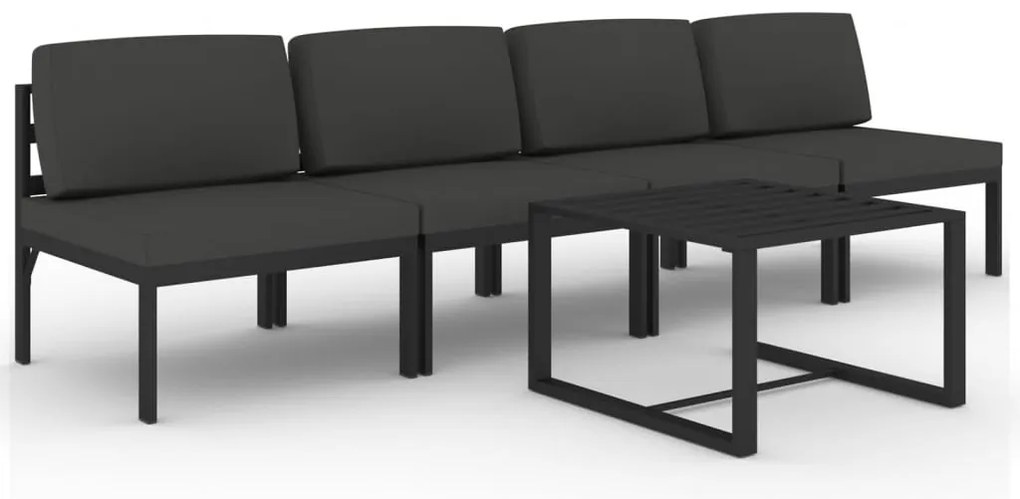 vidaXL Σαλόνι Κήπου 5 Τεμαχίων Ανθρακί Αλουμινίου με Μαξιλάρια