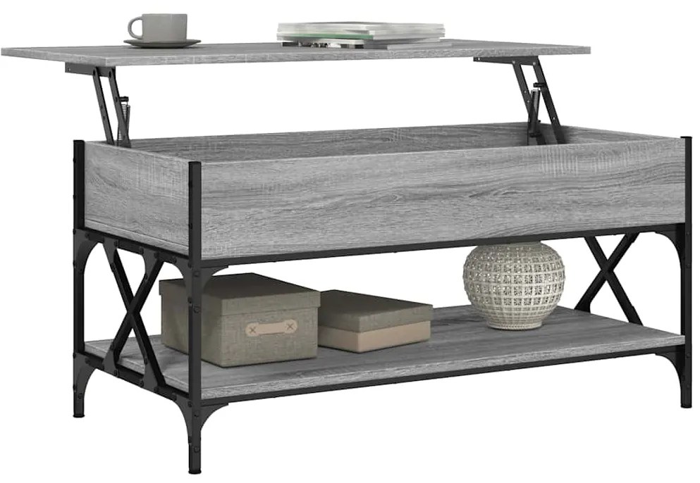 vidaXL Τραπεζάκι Σαλονιού Γκρι Sonoma 100x50x50 εκ. Επεξ. Ξύλο/Μέταλλο