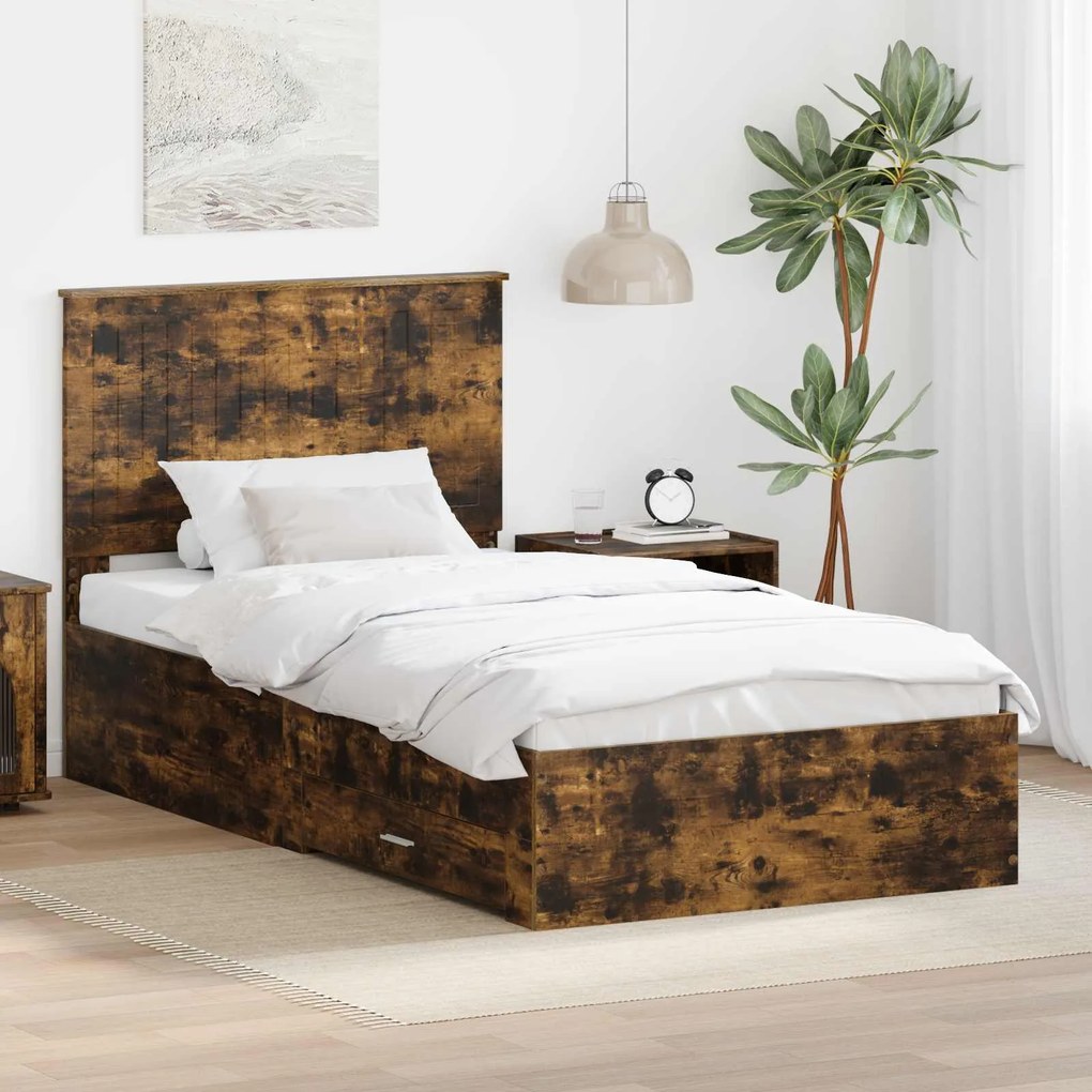 vidaXL Σκελετός Κρεβατιού με κεφαλάρι Καπνιστό Δρύς 100 x 200 cm