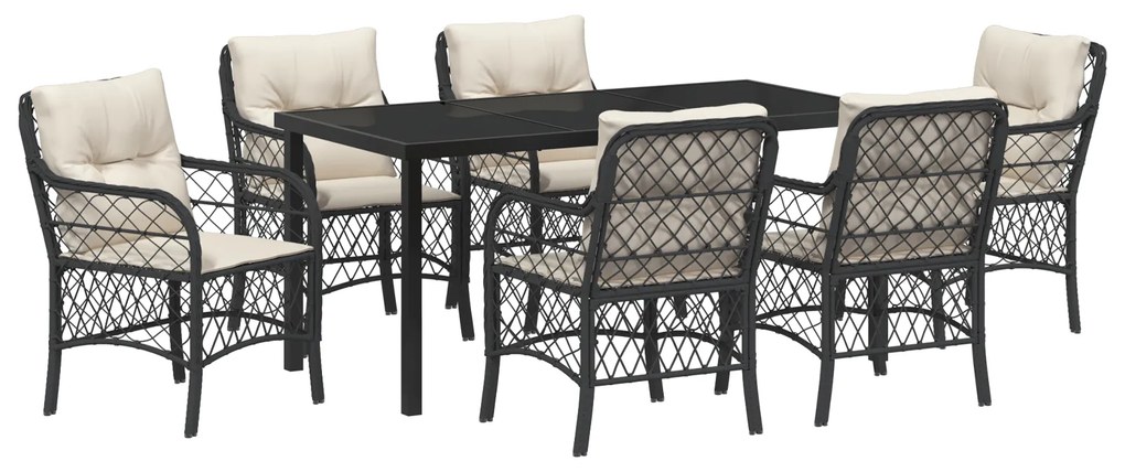 vidaXL Σέτ φαγητού για κήπο με μαξιλάρι 7 pcs Μαύρο Πολυ ράταν