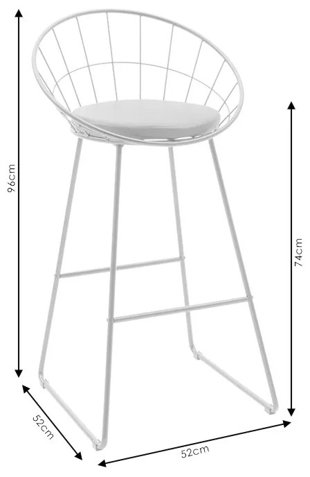 Σκαμπό μπαρ Seth pakoworld μέταλλο λευκό-μαξιλάρι PVC λευκό - 058-000060 - 058-000060