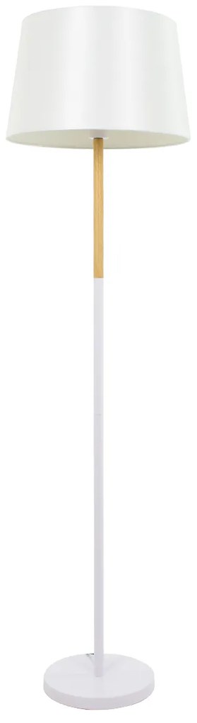 00828 GloboStar®  CEDAR 00828 Μοντέρνο Επιδαπέδιο Φωτιστικό Μονόφωτο 1 x E27 IP20 Λευκό Μέταλλο, Λευκό Ύφασμα με Μπεζ Ξύλο - Μ40 x Π40 x Υ148cm