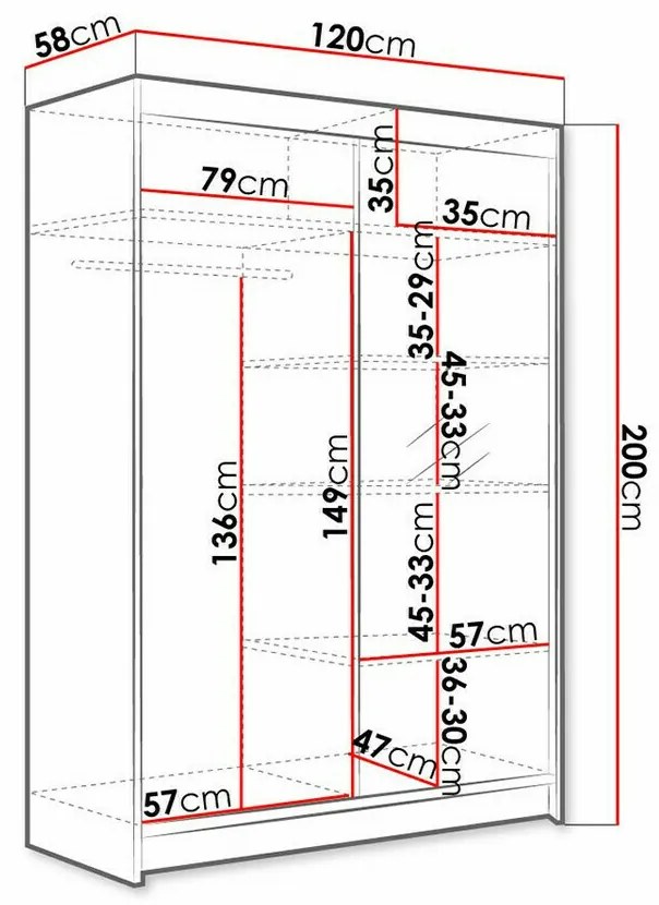 Ντουλάπα Atlanta 147, Sonoma οξιά, 200x120x58cm, 111 kg, Πόρτες ντουλάπας: Ολίσθηση, Αριθμός ραφιών: 5, Αριθμός ραφιών: 5 | Epipla1.gr