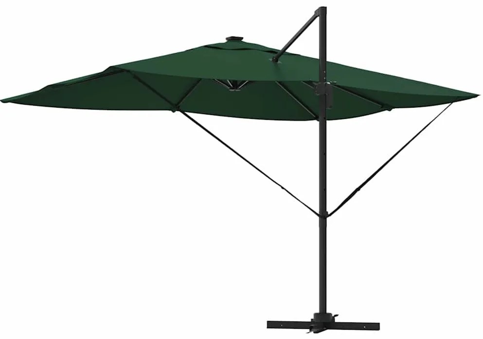 vidaXL Ομπρέλα ηλίου με φώτα λωρίδας LED Πράσινο 352 x 251 x 265 εκ.