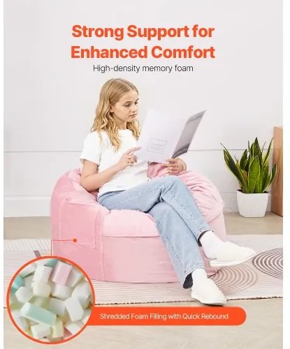 VEVOR 3 feet Round Bean Bag Chair with Removable Cover &amp; Dutch Velvet Pink