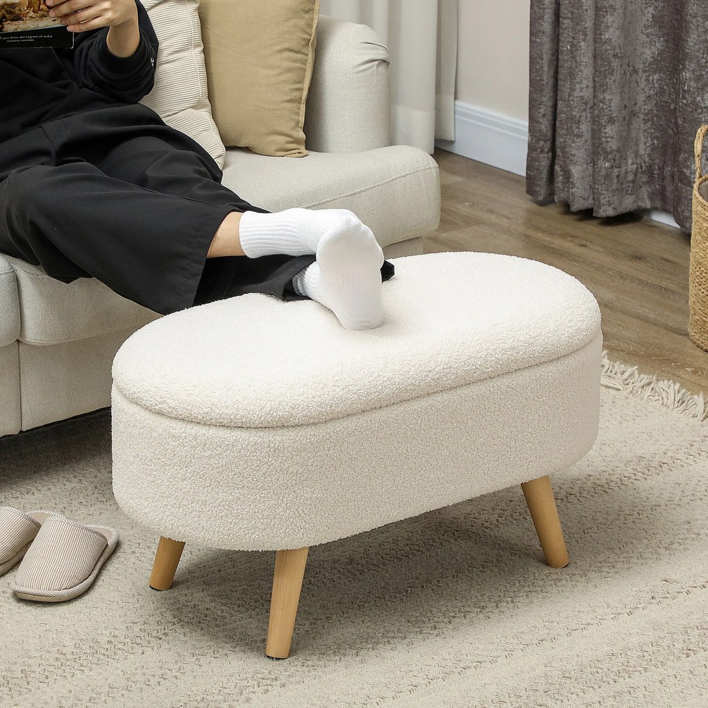 HOMCOM Πάγκος με Αποθηκευτικό Χώρο και Καπάκι, Υποπόδιο για Διάδρομο, Σαλόνι, Υπνοδωμάτιο, Ξύλο, Υφασμάτινο Κάλυμμα, Λευκό