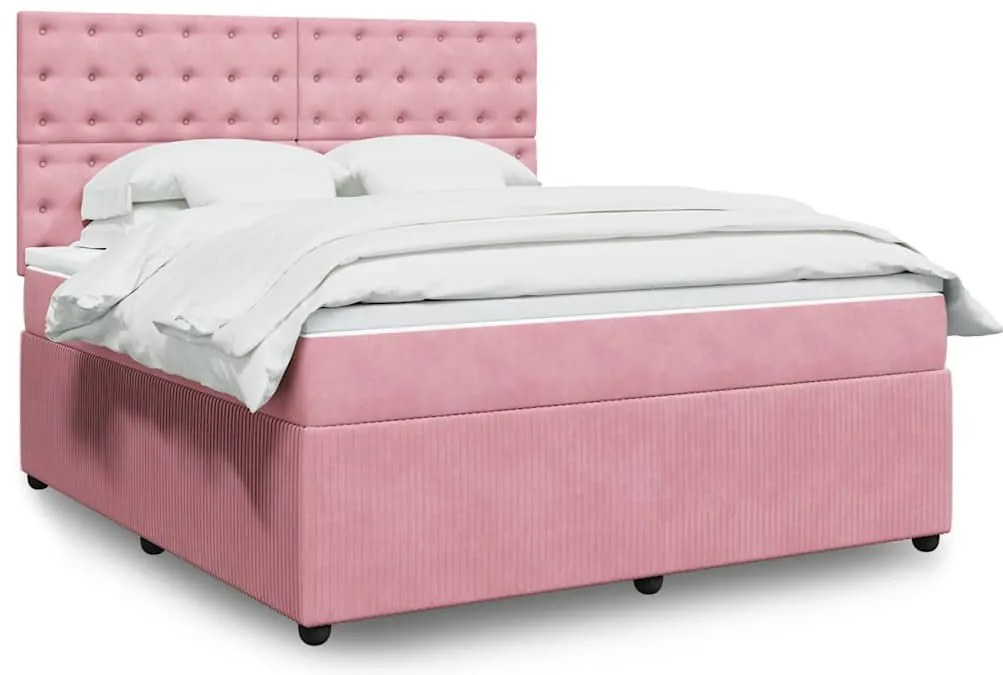 vidaXL Κρεβάτι Boxspring με Στρώμα Ροζ 180x200 εκ. Βελούδινο